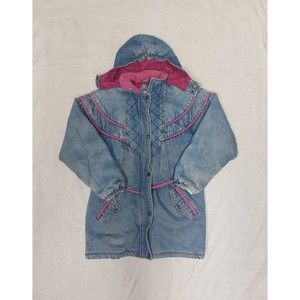 Vintage Expressions Quilt Lined Long Denim Jacket Women's Size Medium 14/16